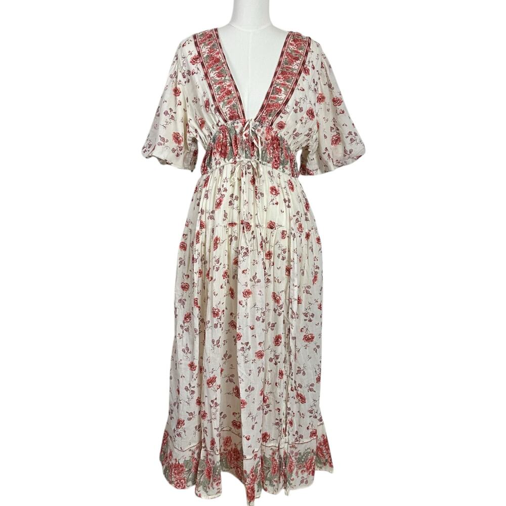 Free People Lysette Maxi Dress in Tea Combo Large Bohemian Gypsy Indian Cotton - Picture 7 of 13